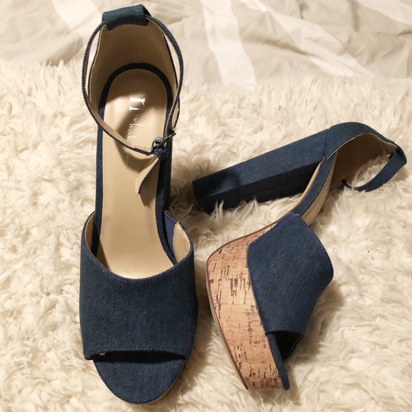 Nicole Miller Shoes - Nicole Miller denim and cork chunky heels!